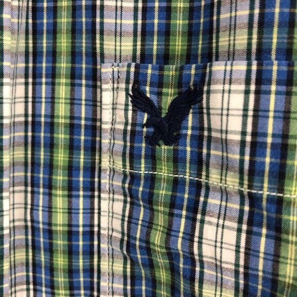 American Eagle  Outfitters blue green plaid button down mens medium - Picture 9 of 13